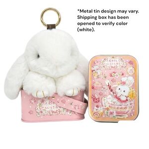 BunnyLulu White Plush Bunny Keychain Bag Charm Dangle w/ Tin Gift Box